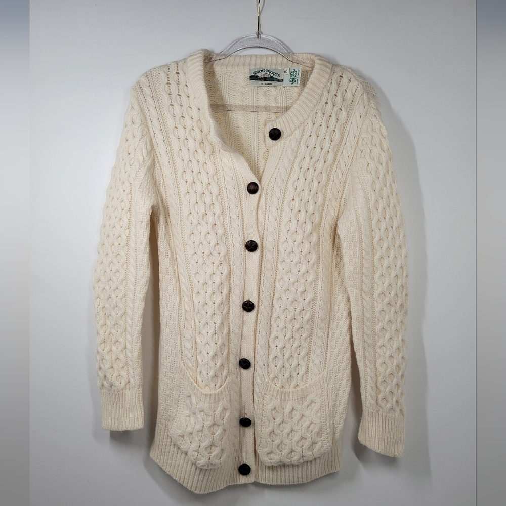 Aran Crafts Cream Cable Knit Cardigan